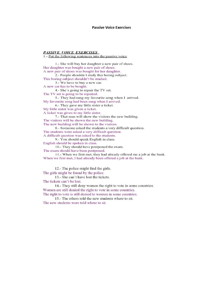 Passive voice exercises pdf