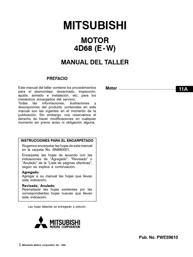 Manual Taller Motor Mitsubishi 4D68 | PDF | Ingeniería mecánica