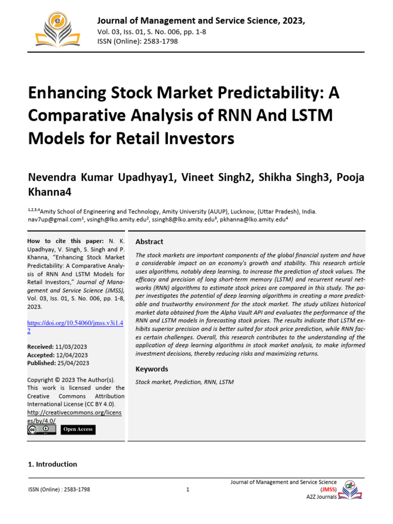 Enhancing Stock Market Predictability A Comparativ | PDF | Artificial ...