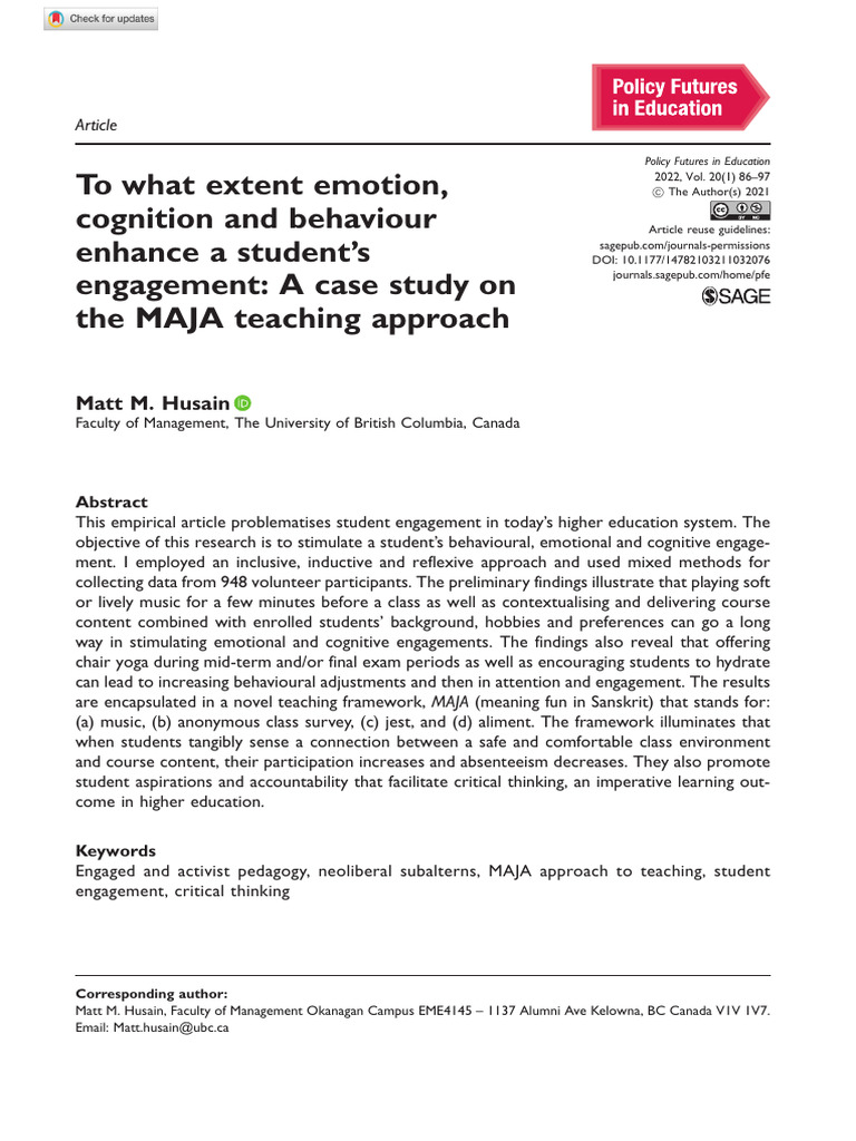 Husain 2021 To What Extent Emotion Cognition and Behaviour Enhance A ...