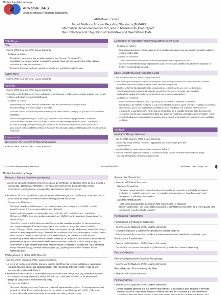 JARS mixedtable1 PDF Qualitative Research Quantitative Research
