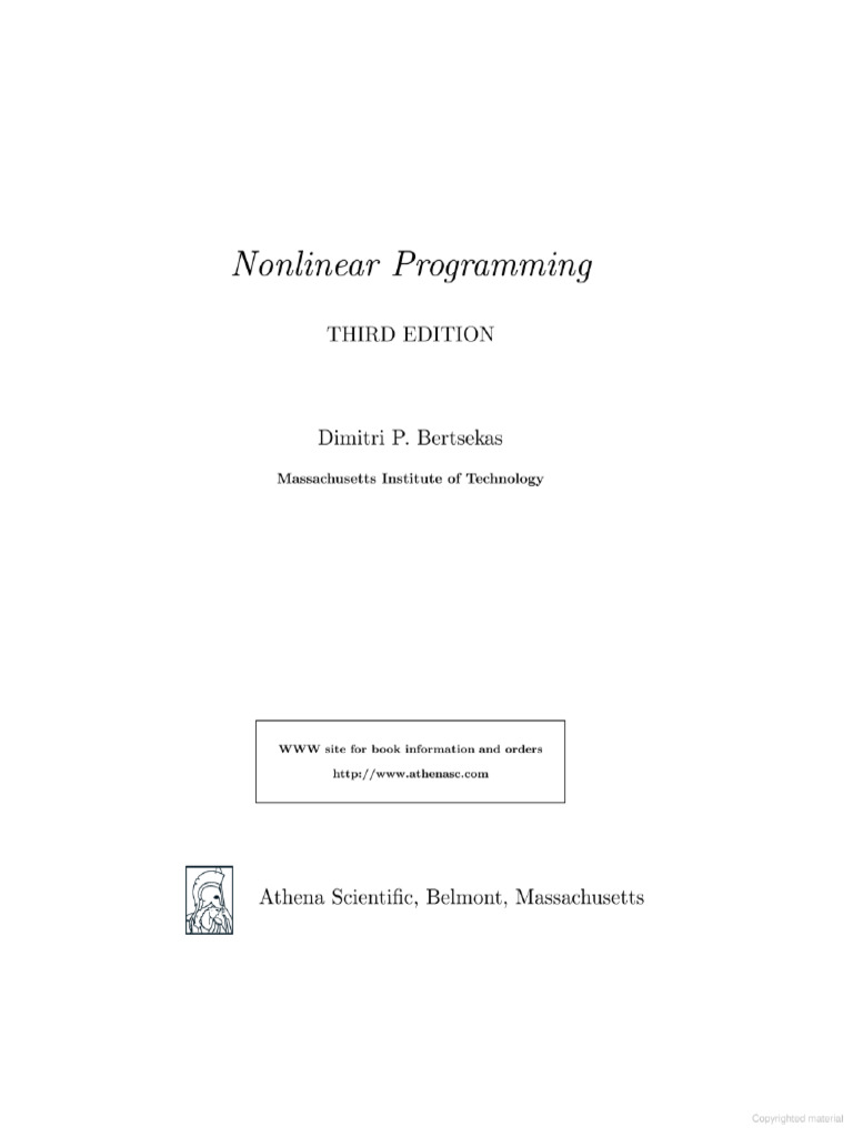 Dimitri bertsekas nonlinear programming google books preview 2016