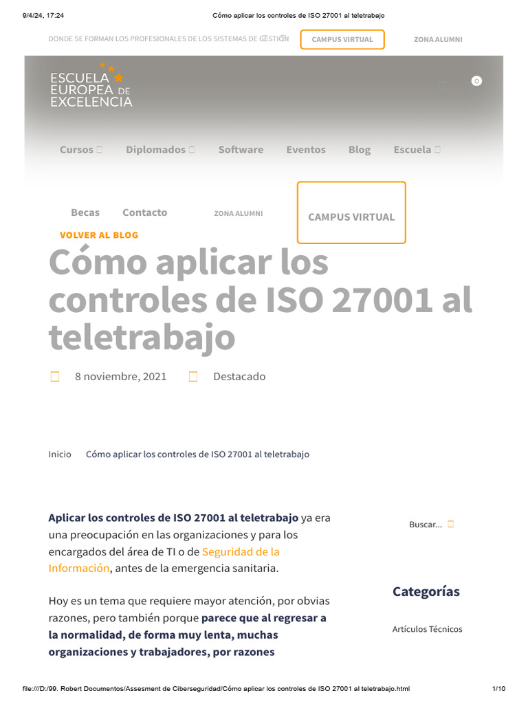 Controles ISO 27001 en Teletrabajo | PDF | La seguridad informática ...