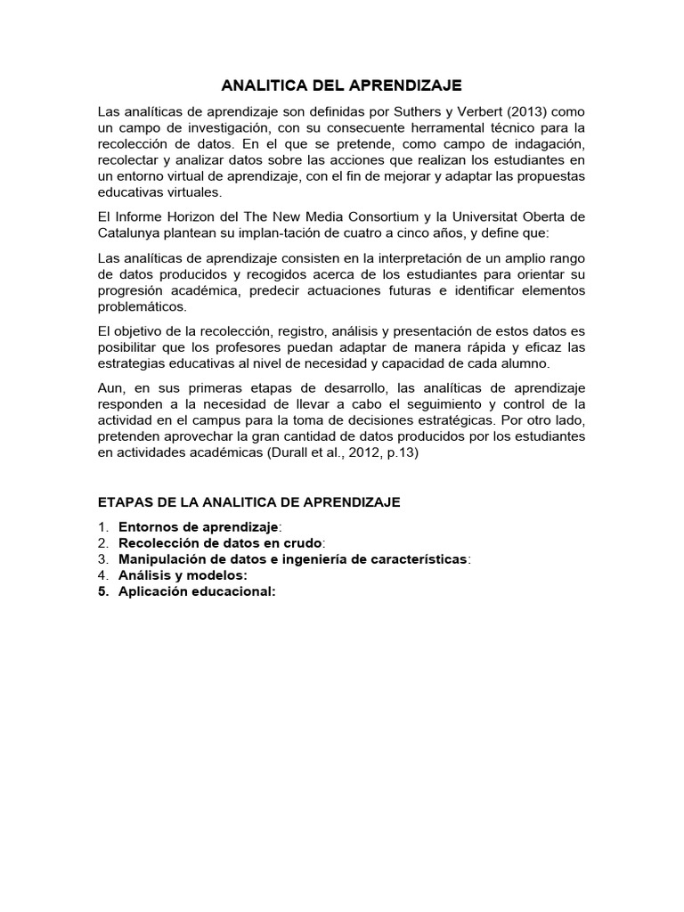 Analítica del Aprendizaje: Etapas y Ética | PDF | Aprendizaje ...