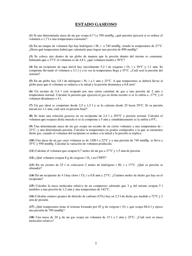 Ejercicios de Gases Ideales y Densidad | PDF | Gases | Mole (Unidad)