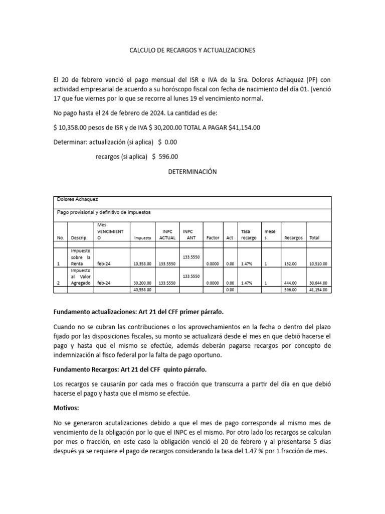 Calculo de Recargos y Actualizaciones | PDF | Impuesto sobre la renta ...