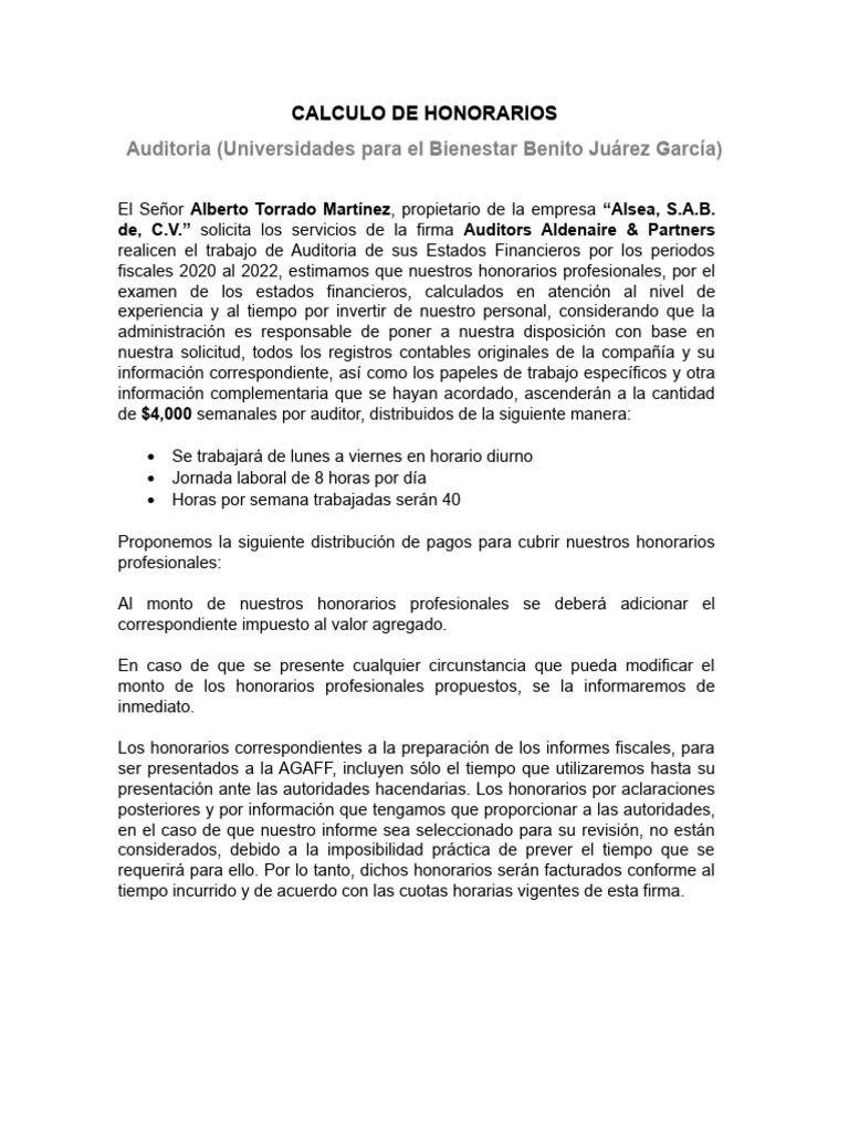 Honorarios de Auditoría para Alsea S.A.B. | PDF | Business