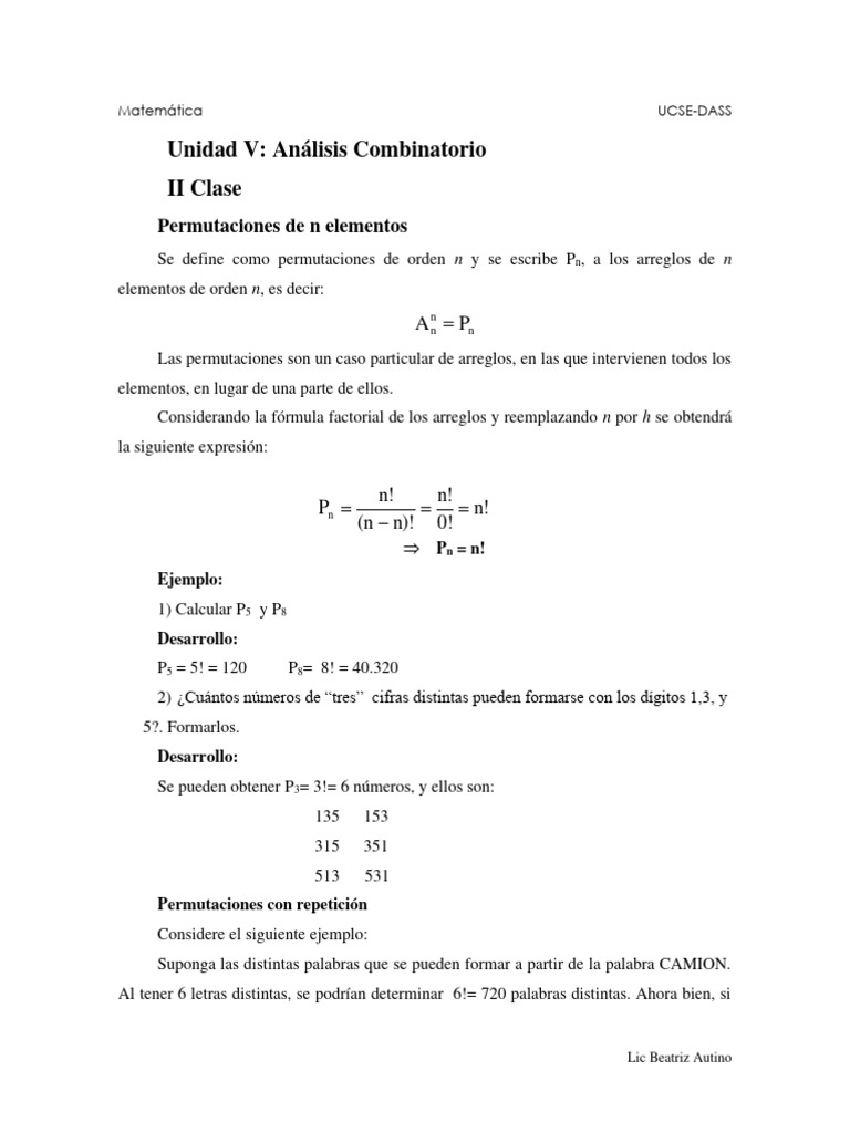 Permutaciones y Combinaciones en Matemáticas | PDF | Permutación ...
