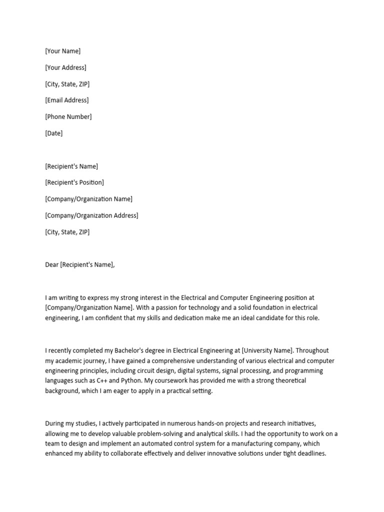 Application for Electrical Engineering Position | PDF | Engineering ...