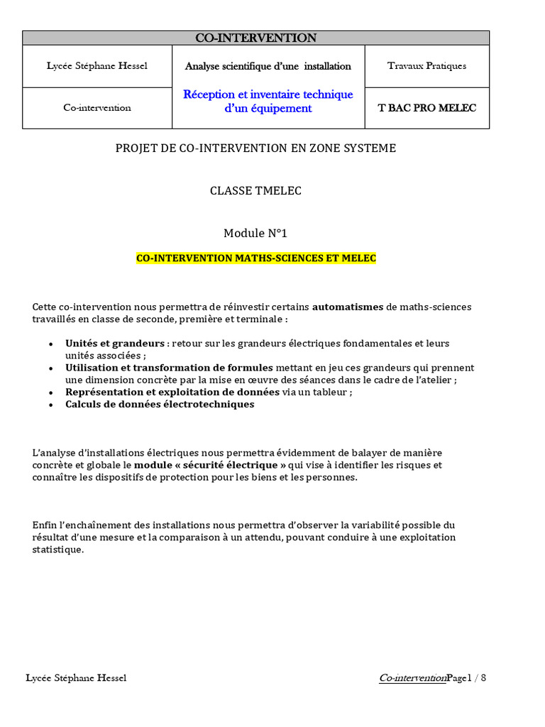 Cointervention Maths en Bac Pro MELEC PDF Triangle Géométrie — free download