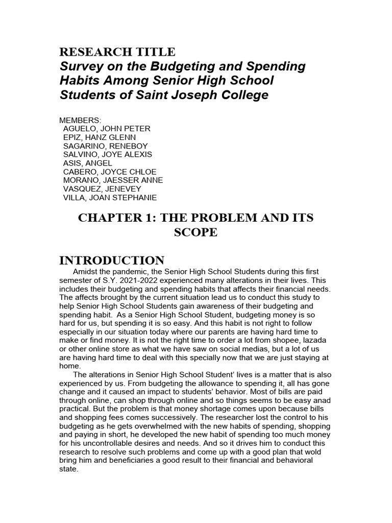 Budgeting and Spending Habits of SHS Students | PDF | Financial ...