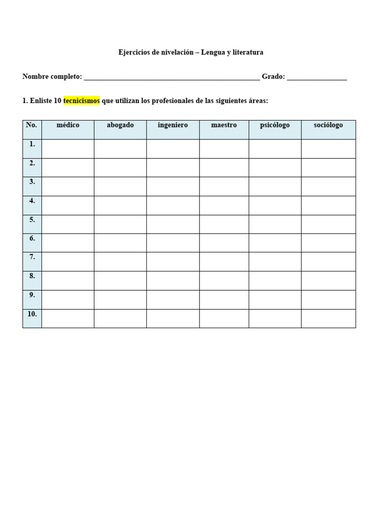 Ejercicios de Lengua y Literatura | PDF