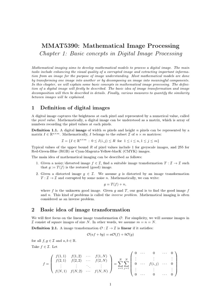 Intro to Mathematical Image Processing | PDF | Matrix (Mathematics ...