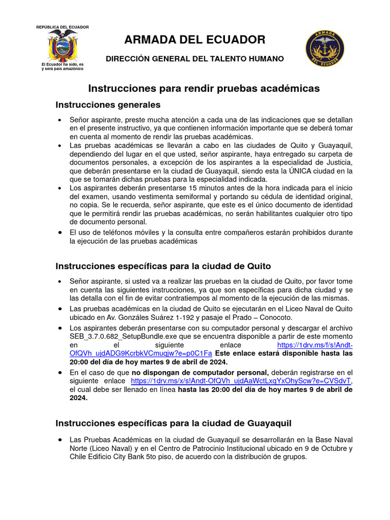 Instrucciones para rendir pruebas acad micas versi n2 pdf