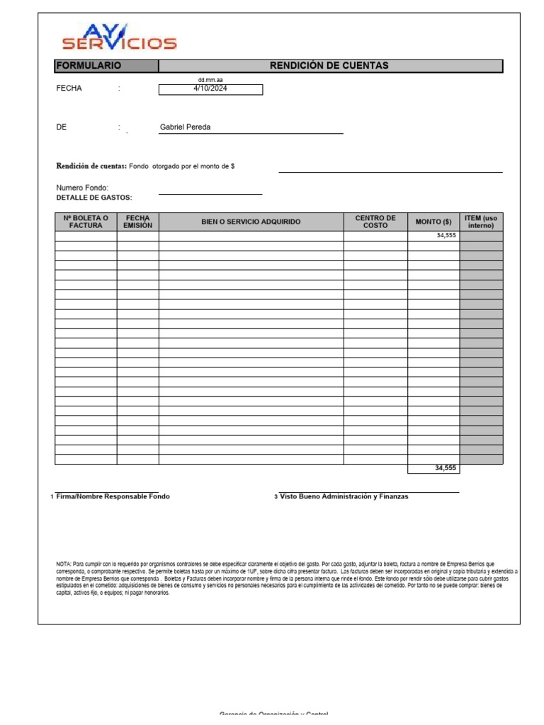 Rendiciones Formulario | PDF