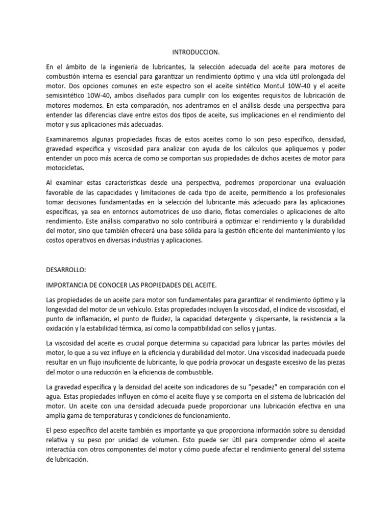 Comparativa de Aceites para Motores | PDF | Lubricante