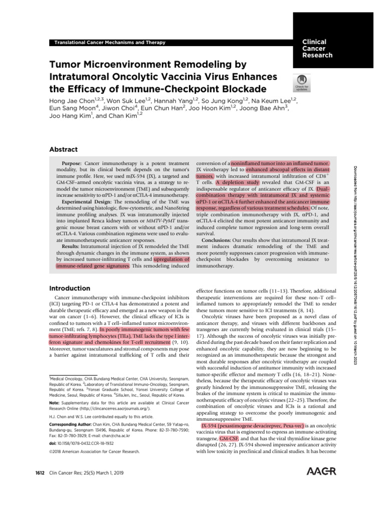 Tumor Microenvironment Remodeling by Intratumoral Oncolytic Vaccinia ...