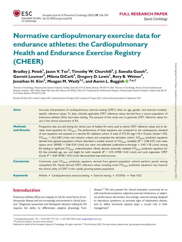 CPET Reference Values for Endurance Athletes | PDF | Cardiology ...