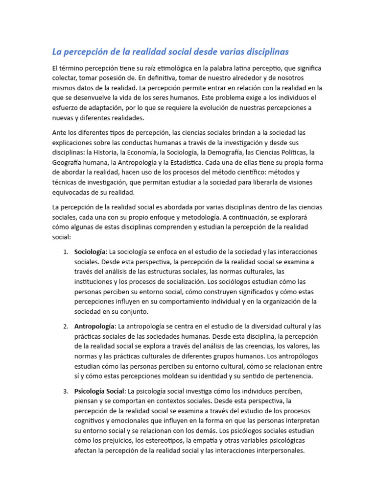 Percepción de la Realidad Social | PDF | Psicología Social | Sociología