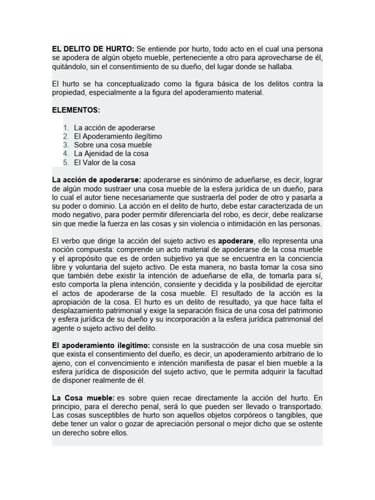 Elementos del Delito de Hurto | PDF | Robo | Derecho penal