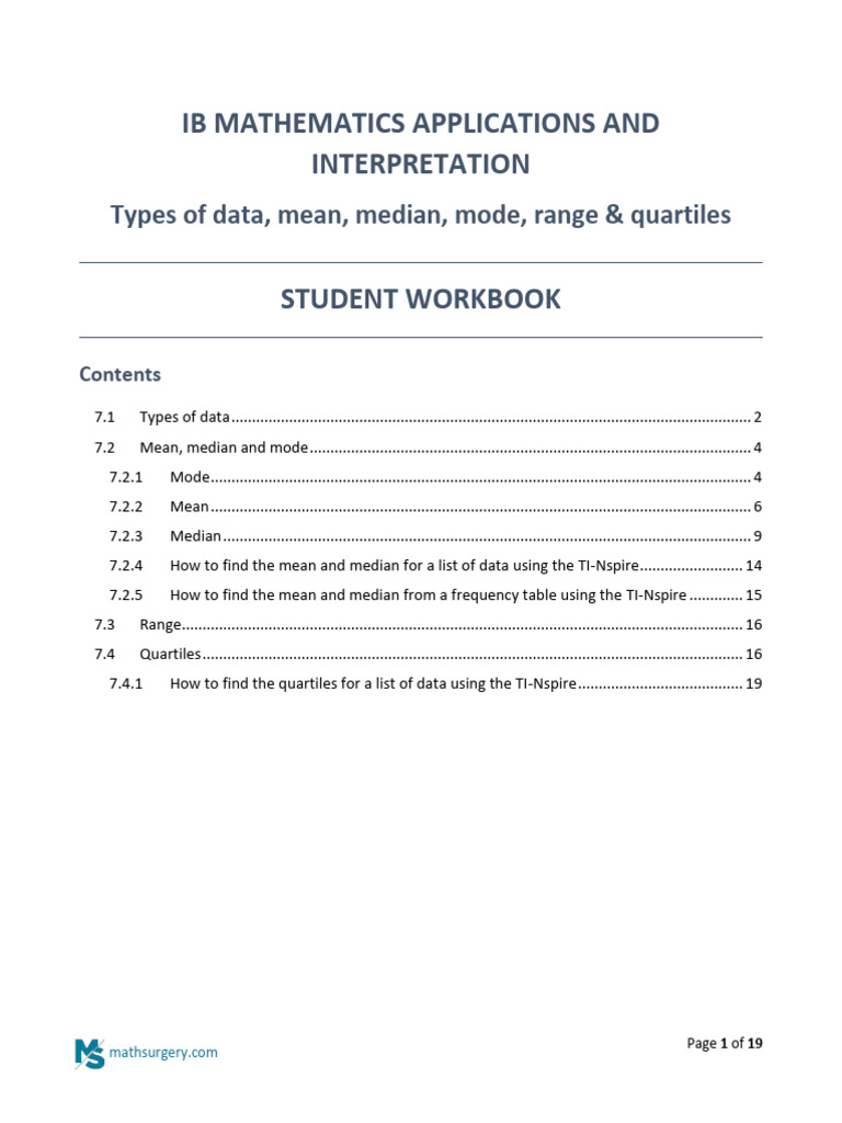 IB Math: Data Types & Averages Guide | PDF | Quartile | Mode (Statistics)