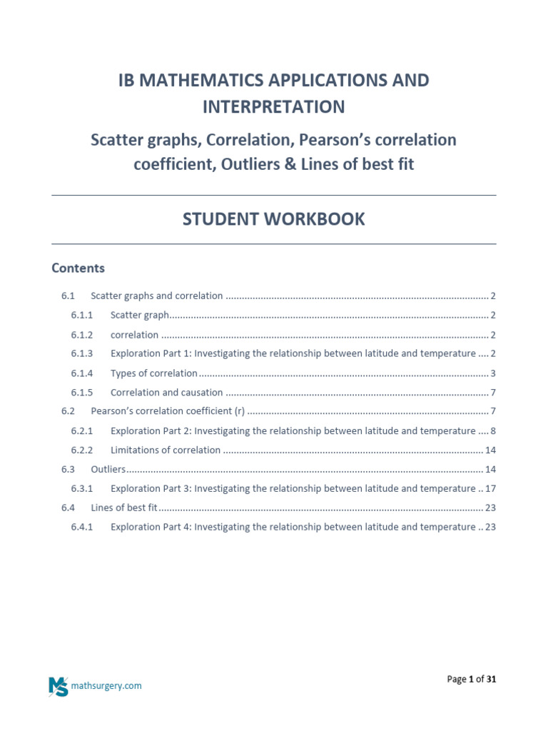 IB Math: Correlation Workbook | PDF | Quartile | Scatter Plot