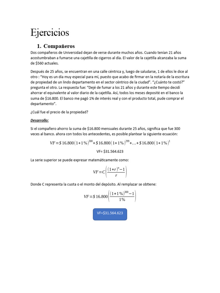 Ejercicios Matematicas Financieras 450343 469064 485675 | PDF | Bancos ...