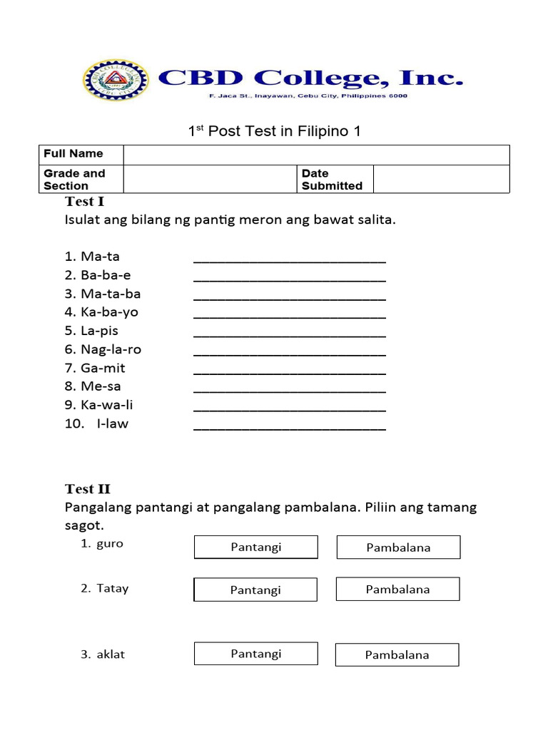 1st Post Test 2022 | PDF