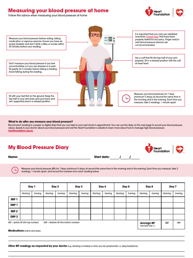 Home Blood Pressure Diary Instructions | PDF | Blood Pressure ...