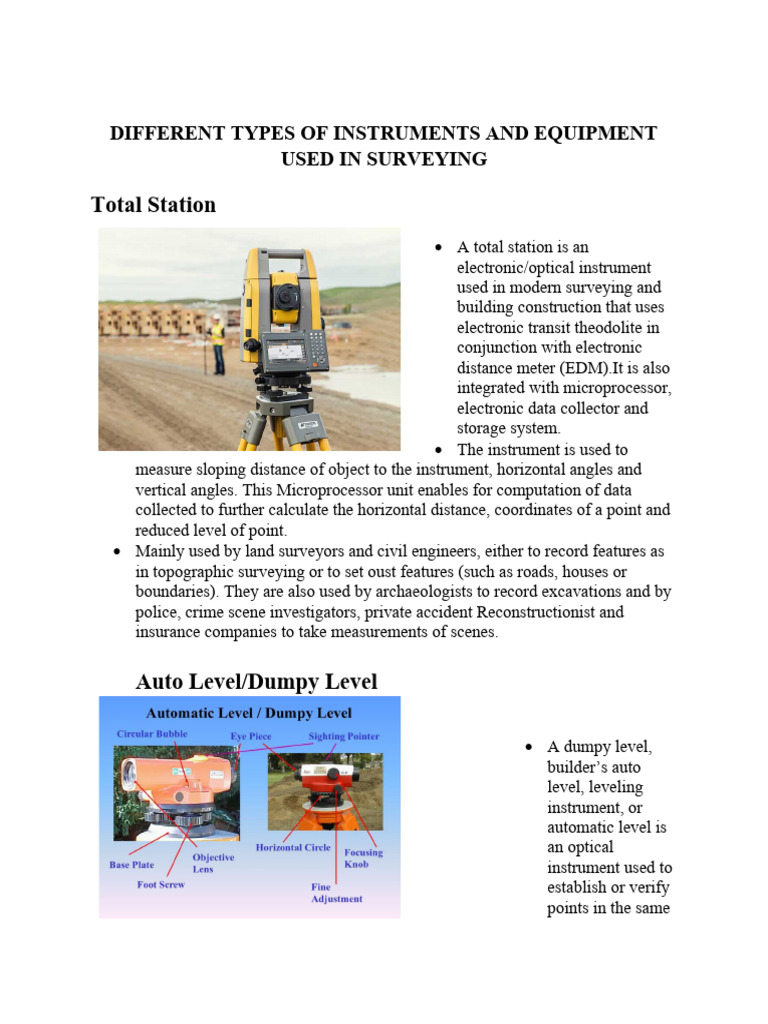 Surveying Instruments and Equipment Guide | PDF | Surveying | Metrology