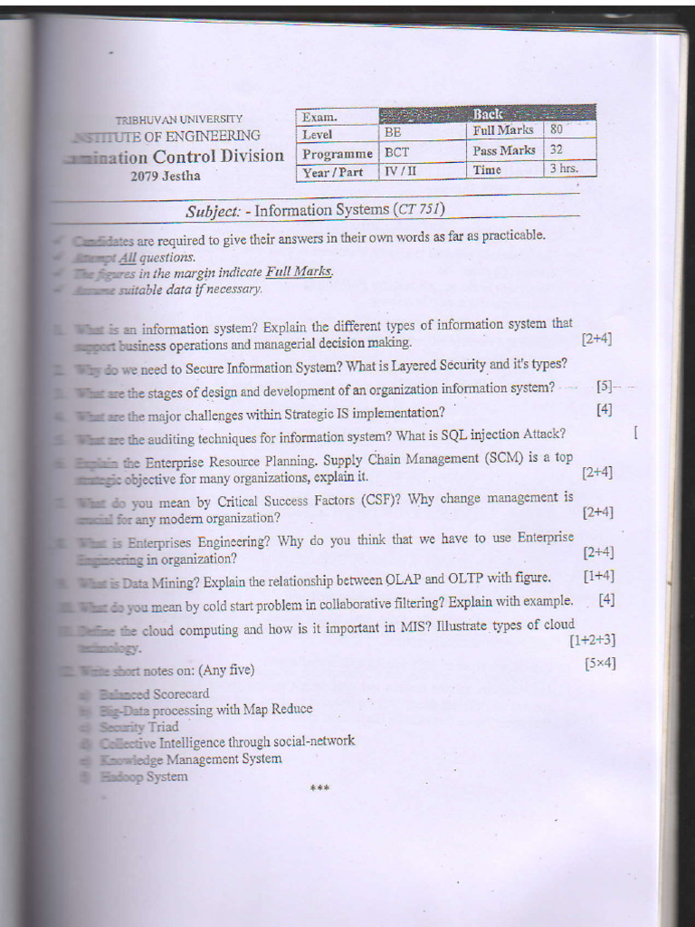 Information Systems Exam Questions Guide | PDF | System | Information