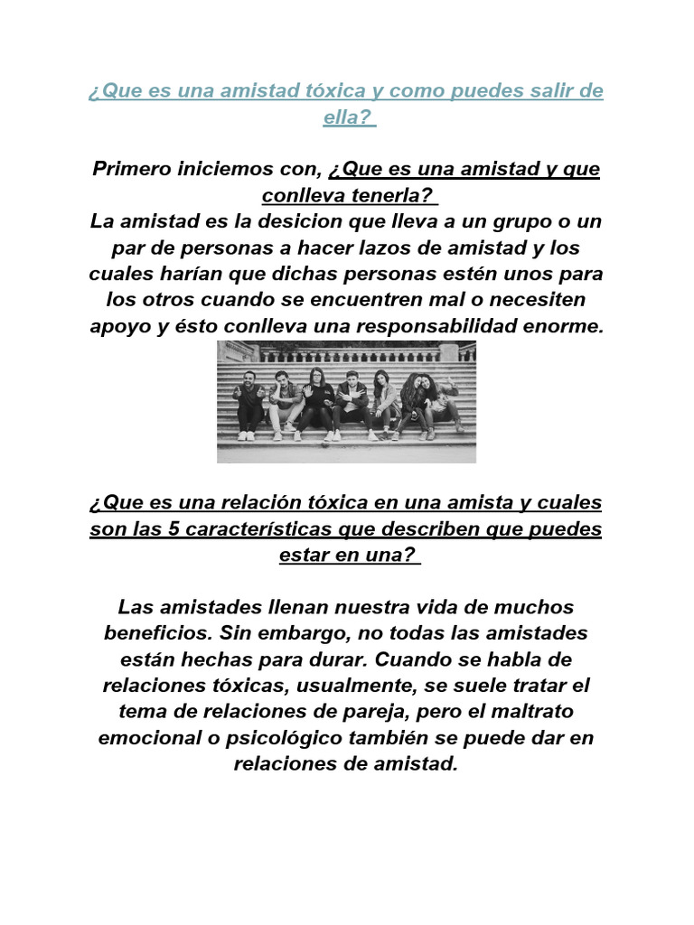 ¿Que Es Una Amistad Tóxica y Como Puedes Salir de Ella? | PDF ...