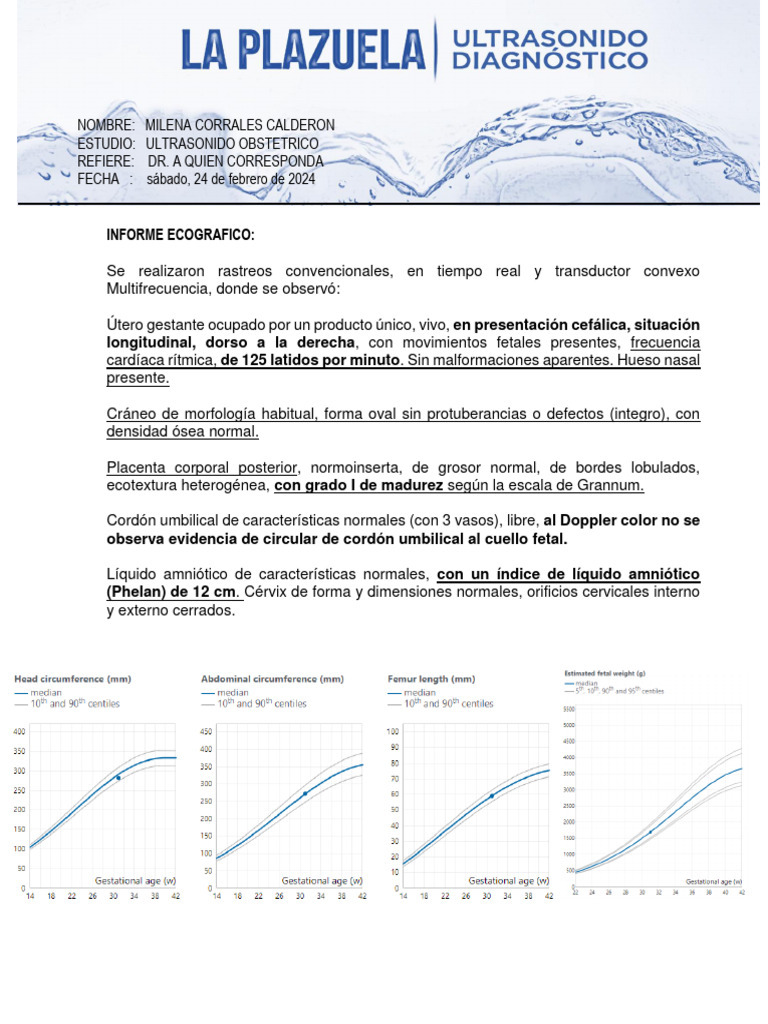 Informe Ecográfico: Índice de Phelan Normal | PDF | Ultrasonido médico ...