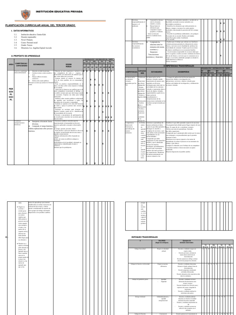 Planificación Curricular Tercer Grado | PDF | Aprendizaje | Familia