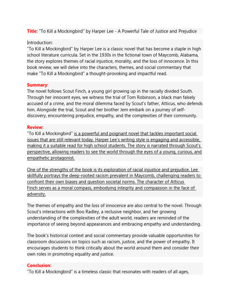 Example of A Book Review With Label | PDF | To Kill A Mockingbird
