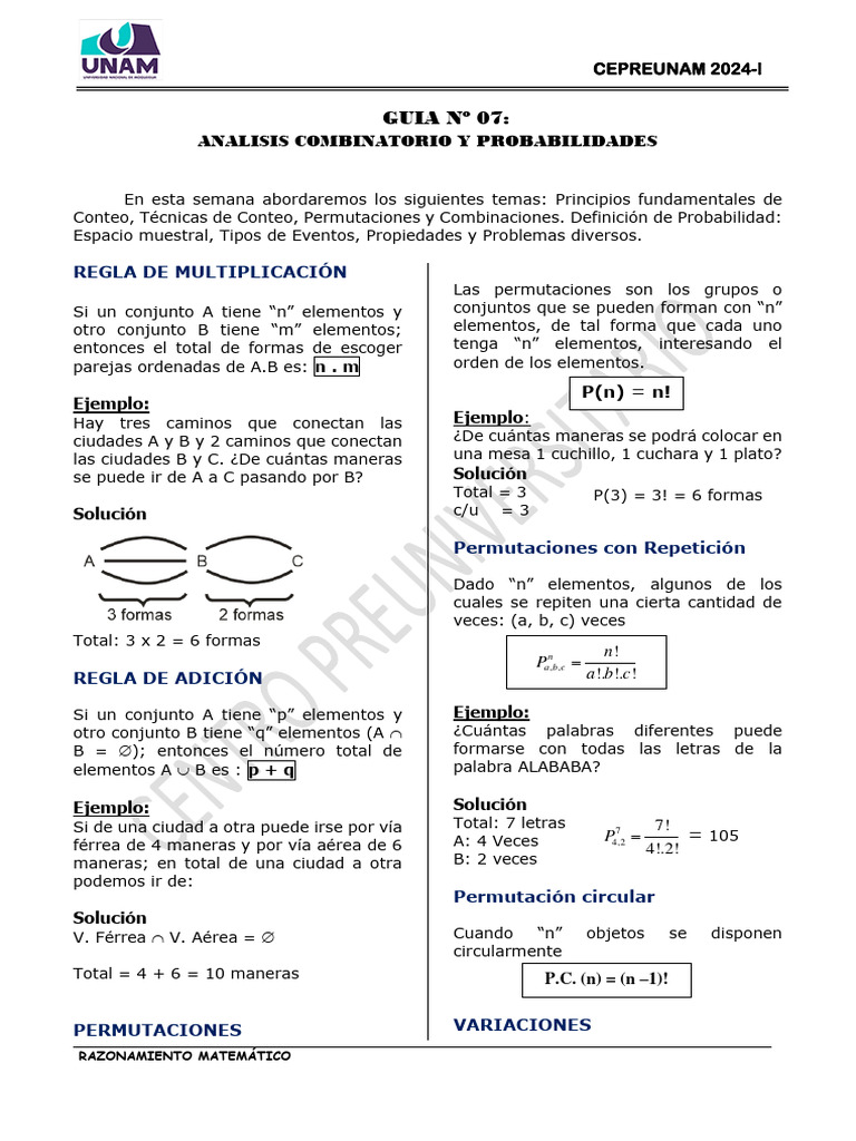Análisis Combinatorio y Probabilidades | PDF | Teoría de probabilidad ...