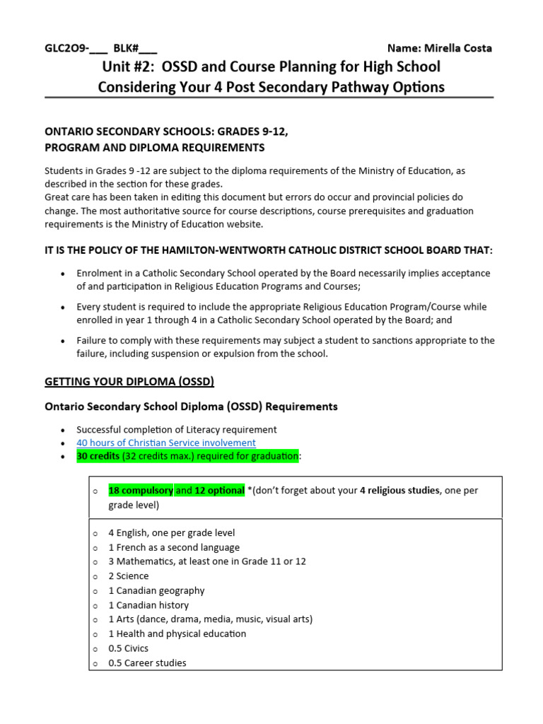 OSSD Course Planning Guide | PDF | Educational Stages