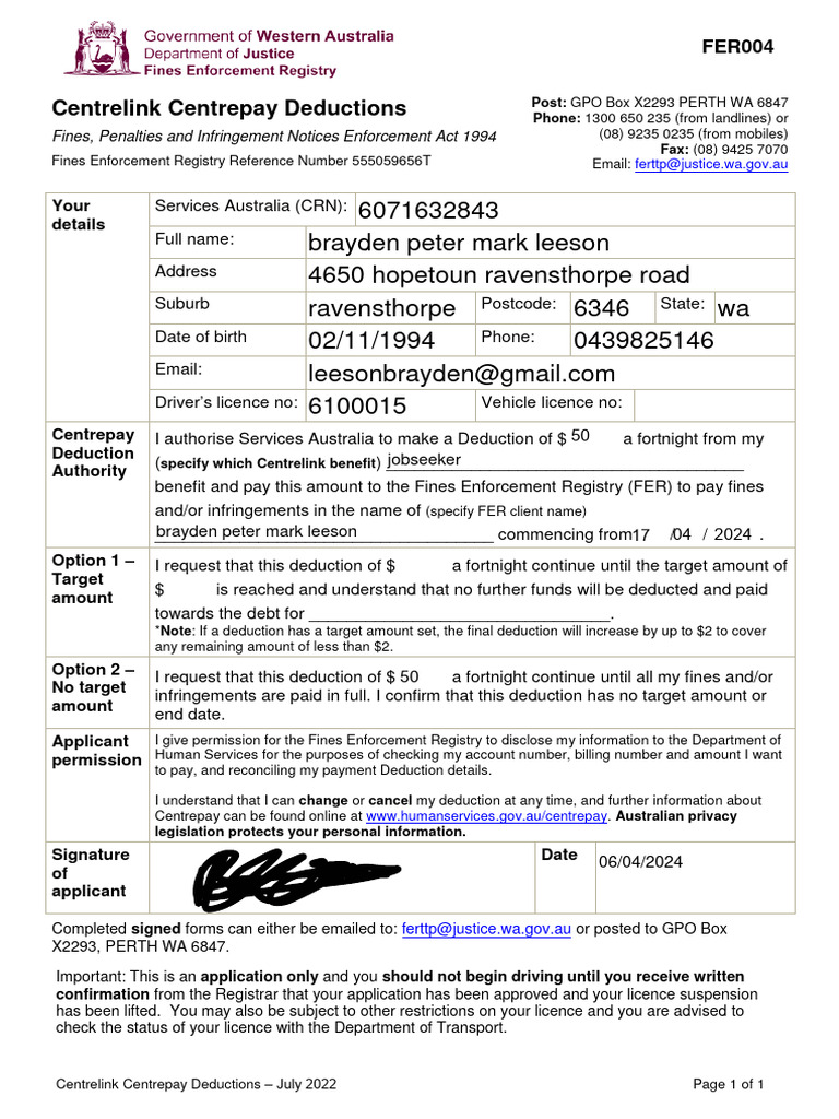 Centrepay Deductions Application Guide | PDF