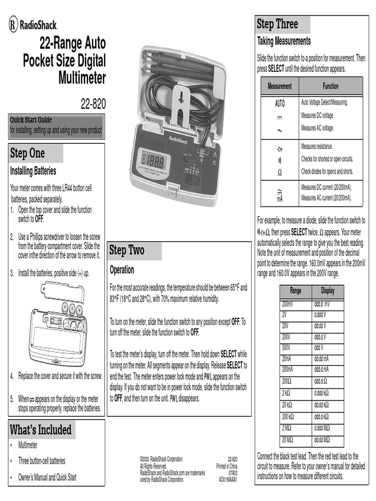 22 range auto pocket size digital multimeter taking measurements pdf