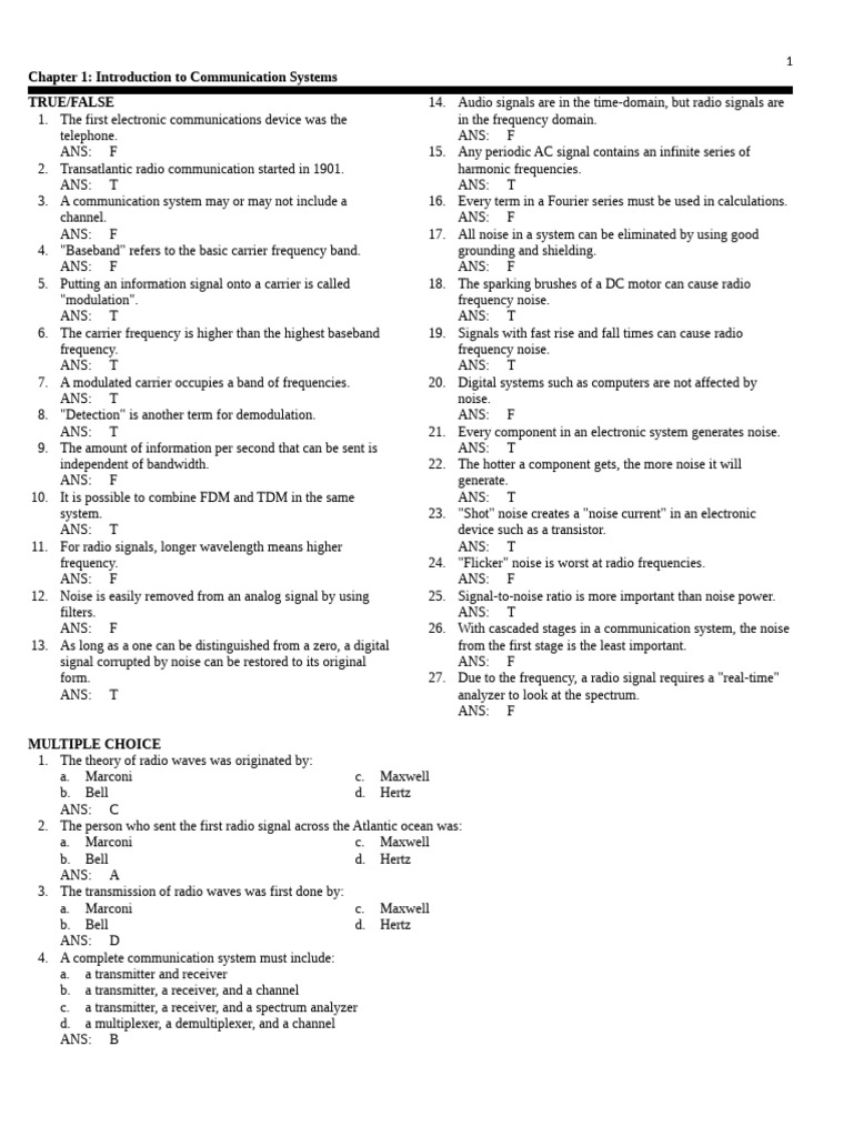 Communication Systems Overview Quiz | PDF | Frequency Modulation ...