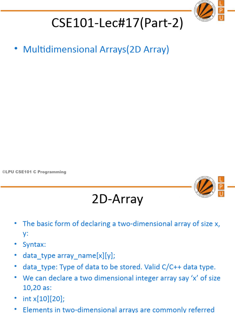 Arrays 2D Lecture 17 | PDF | Computer Science | Software Engineering
