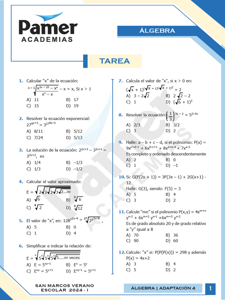 Problemas de Álgebra para Estudiantes | PDF | Ecuaciones | Objetos ...