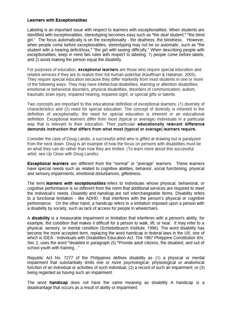 Understanding Exceptional Learners | PDF | Disability | Hearing