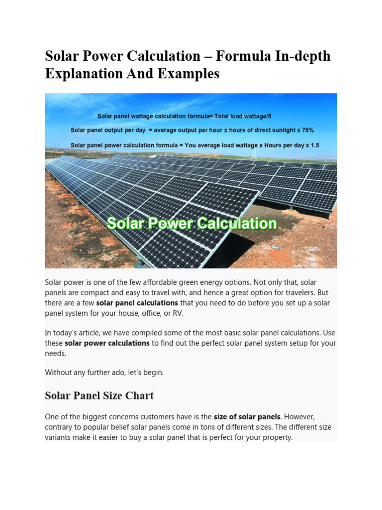 Solar Power Calculation Formulas Guide | PDF | Photovoltaic System ...