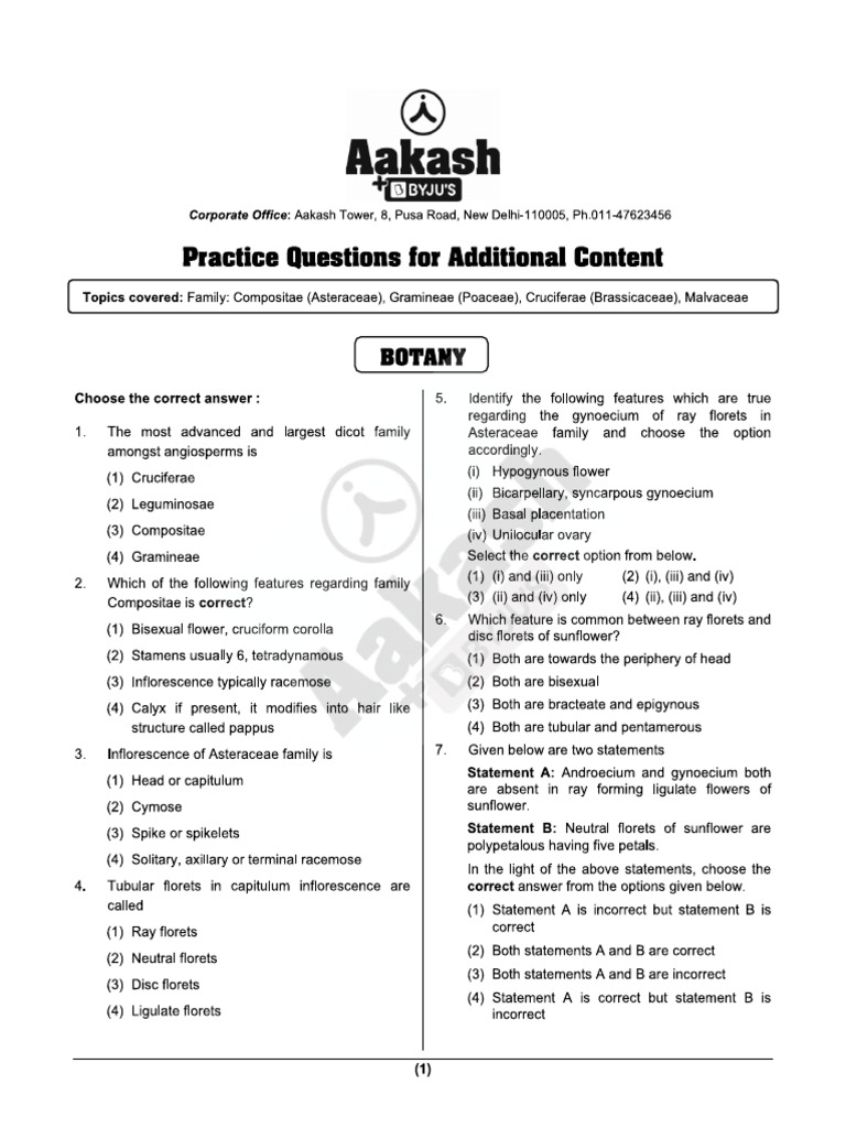 Practice Questions for Additional Content_Botany PDF
