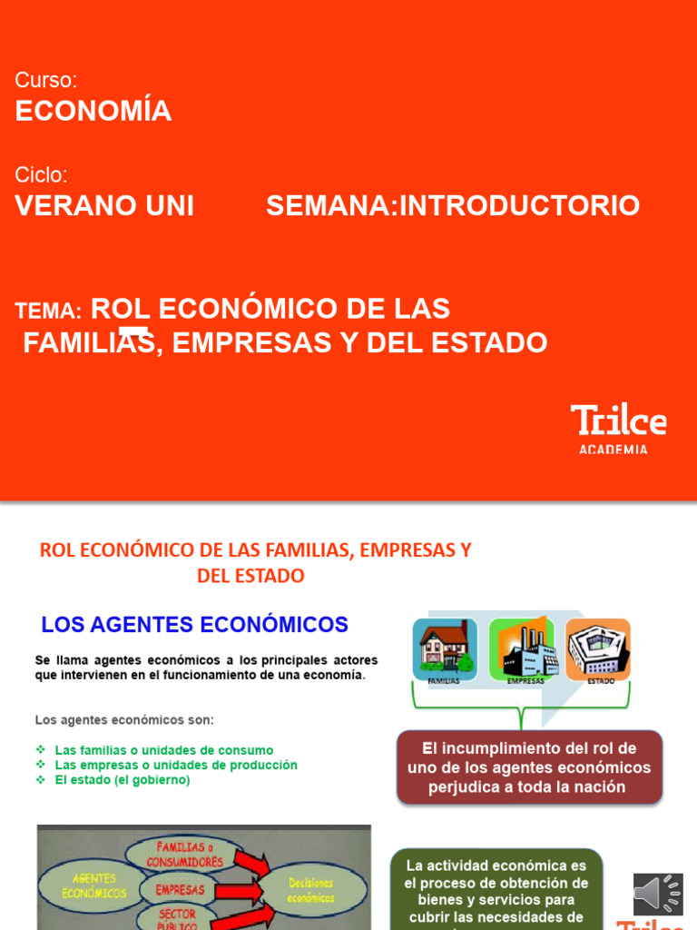 Economía - Verano Uni - Rol Económico de Las Familias, Empresas y El ...
