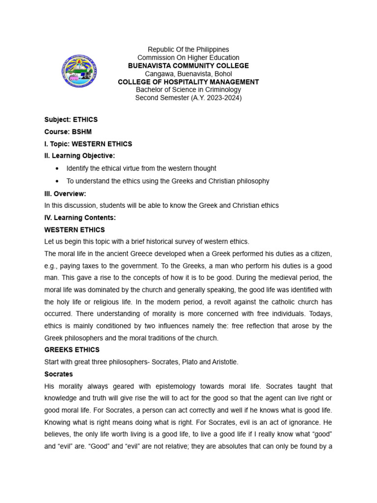 Western Ethics Notes Pdf Socrates Reason