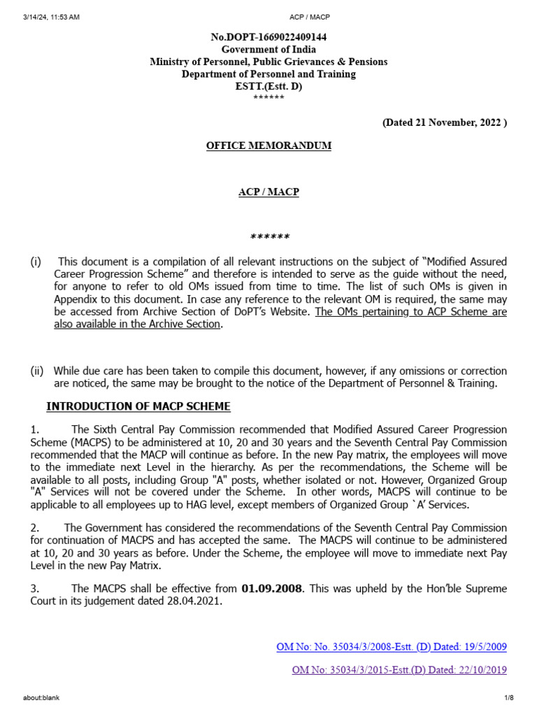 MACP Scheme Guidelines and Clarifications | PDF | Government