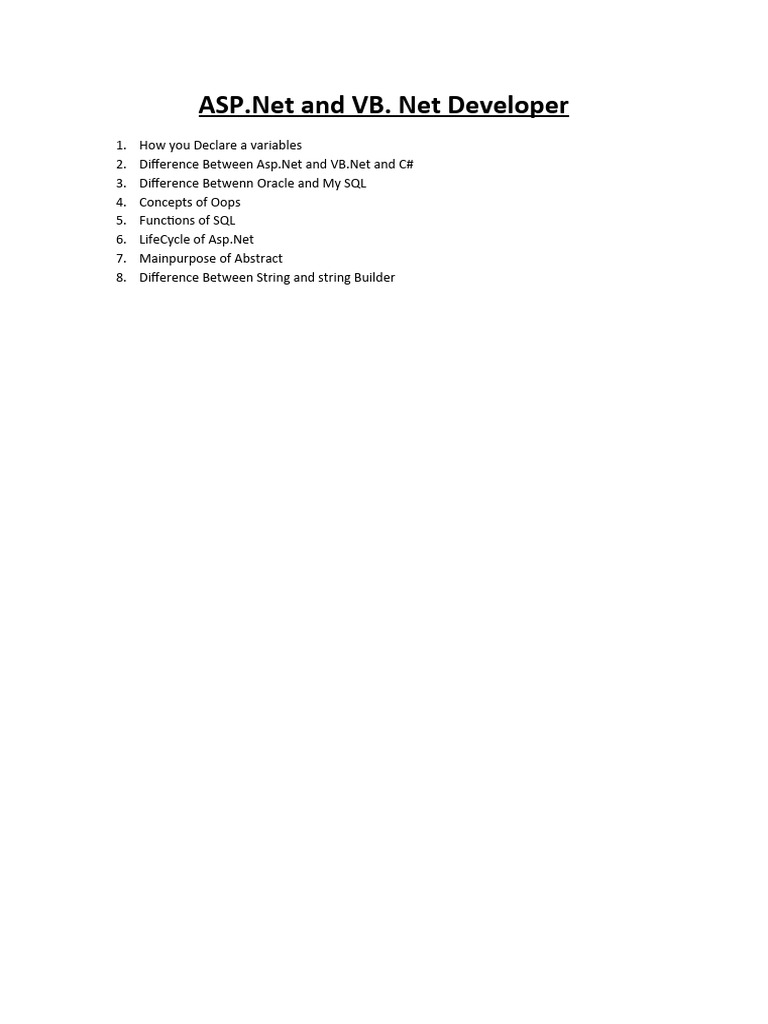ASP.Net & VB.Net Developer Guide | PDF | Computers | Technology ...