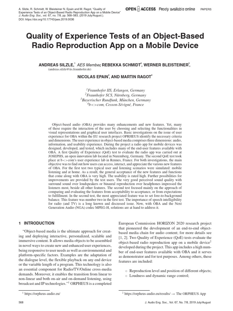 Quality of Experience Tests of An Object-Based Radio App | PDF ...